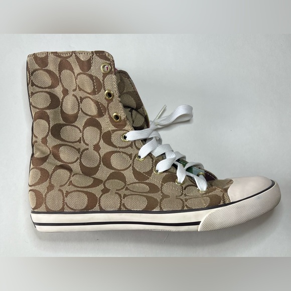 Coach Signature Bonney High Top Sneakers A1283 Tan and Brown Size 9M - Picture 5 of 13
